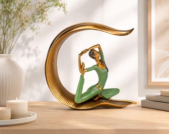 Statue de femme yoga Méditation Figurine Lotus lune Sculpture Décoration zen Cadeau spirituel Amateur de yoga Salle de bien-être Art Équilibre Harmonie Paix Zen