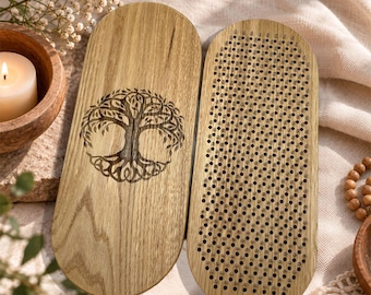 Oak Sadhu Board, Tree of Life Engraving, Static Nail Standing Board, Meditation Gift, Copper, Galvanized, 50/50 or Bamboo Nails, Yoga Gift