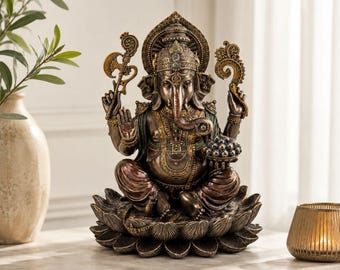 Ganesha Statue Hindu God of Wealth Prosperity Success Elephant Deity Spiritual Decor Meditation Altar Figurine Sacred Gift