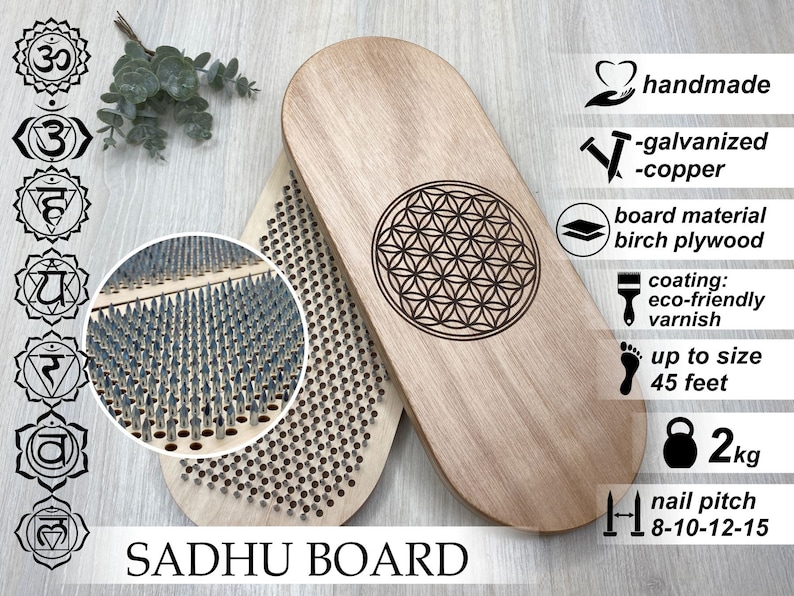 Inexpensive sadhu board, Custom yoga gifts, Meditation gift, Wooden Sadhu Board with nails for foot massage, Yoga women gifts, Budget gift image 1