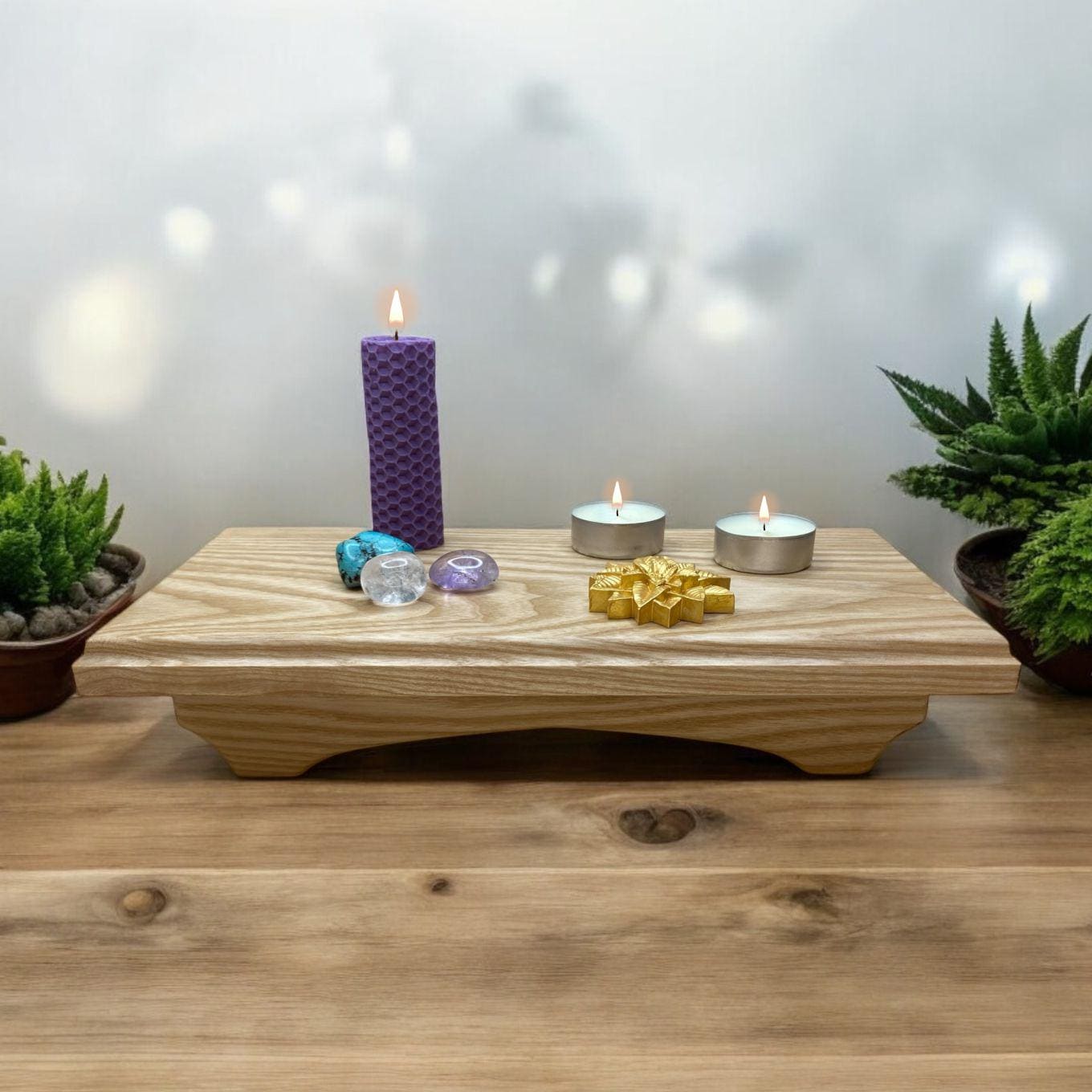 Mini meditation table, Puja table, Small natural wood table, Prayer table, Meditation altar, Japanese altar table, Wooden soap stand