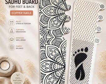 Sadhu Board for Feet & Back, Copper Nail Acupressure Mat, Dual 10mm  15mm Spacing, Shakti Mat, Meditation Tool, Yoga Wellness Gift, Zen Mat