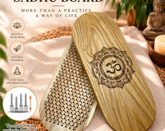 Planche de méditation dynamique en chêne, gravure Om, support à clous, cadeau de méditation, clous en cuivre ou galvanisés, cadeau de yoga, outils de pratique spirituelle