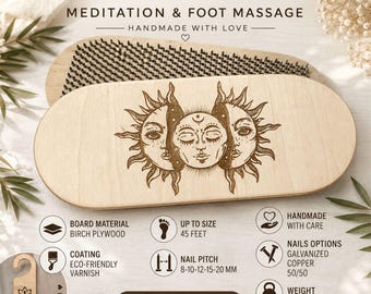 Sun Moon Sadhu Board, Wooden Acupressure Board with Nails, Meditation Board, Yoga Gift, Foot Massage Board, Custom Engraving Gift