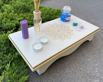 Mesa pequeña, Mesa de meditación, Mesa de oración, Altar de meditación, Mesa de té, Altar budista, Mesa japonesa, Yoga, Mesa de madera, Espiritual