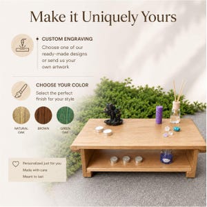 Table de méditation personnalisée, Autel de yoga en bois, Table de sol gravée personnalisée, Décoration spirituelle, Table à thé, Cadeau zen, Fait main