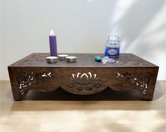 Kleine tafel, meditatietafel, gebedstafel, meditatiealtaar, theetafel, boeddhistisch altaar, Japanse tafel, yoga, houten tafel, spiritueel