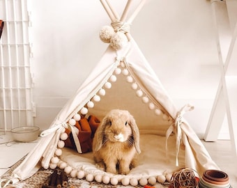 Rabbit House Teepee Canvas Small Pet Bed Bunny Tipi Guinea Pig Tee Pee