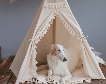 Extra Large Boho Dog Bed Natural Fibre Dog Teepee Tent