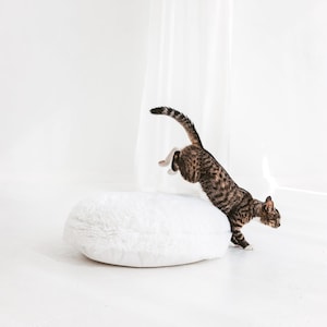White Faux Fur Cat Bed: Plush Round Pet Pillow