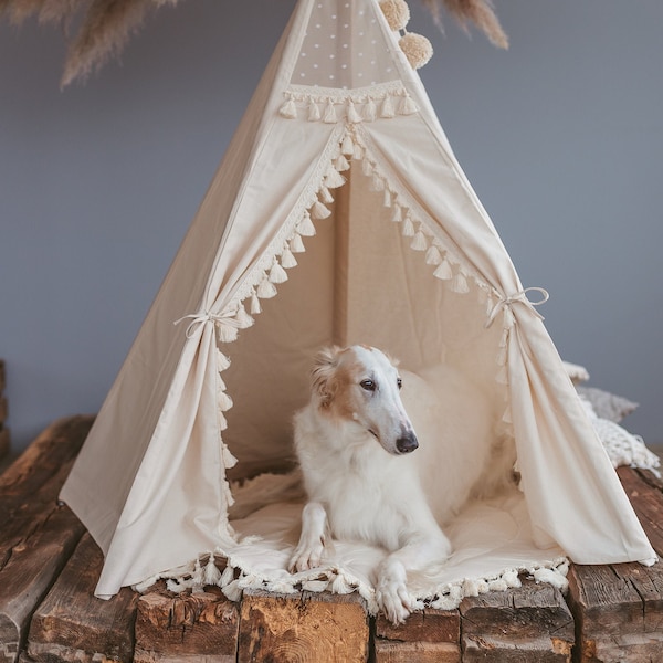 Extra Large Boho Dog Bed Natural Fibre Dog Teepee Tent