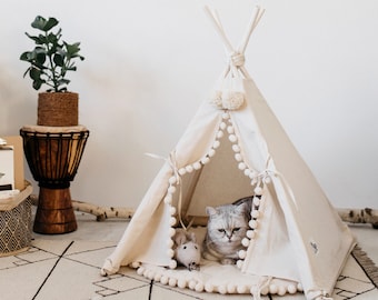 Cat & Dog TeePee Tent Modern Pet bed Cotton Cat House Dog TiPi and Playmat
