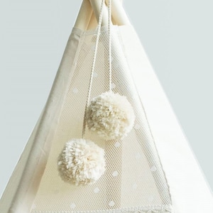 Yarn Pom Poms Teepee Topper in Beige - Photo Props - Tipi Accessories