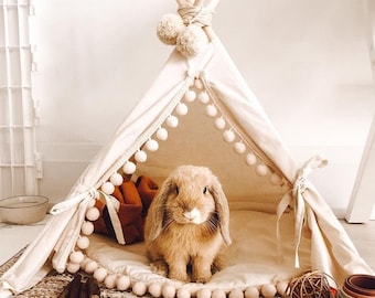Rabbit Bed, Bunny Bed, Rabbit House, Bunny Teepee, Pet Teepee, Guinea Pig Bed, Small Pet Bed, Canvas Pet Tipi Tent