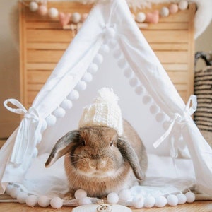 Rabbit House Teepee Canvas Small Pet Bed Bunny Tipi Guinea Pig Tee Pee image 3