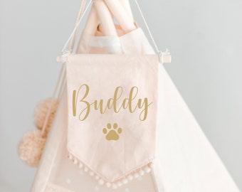 Pet Name Flag - Custom Pennant Flag Banner for Dog or Cat - Personalised Teepee Topper with Pet Name - Pet Lover Gift