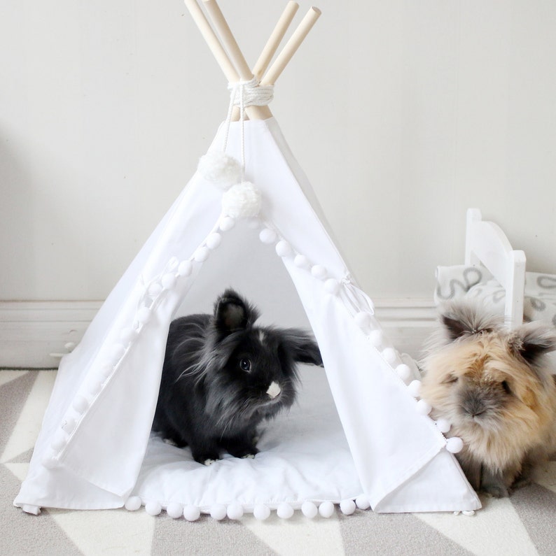 Rabbit House Teepee Canvas Small Pet Bed Bunny Tipi Guinea Pig Tee Pee image 4