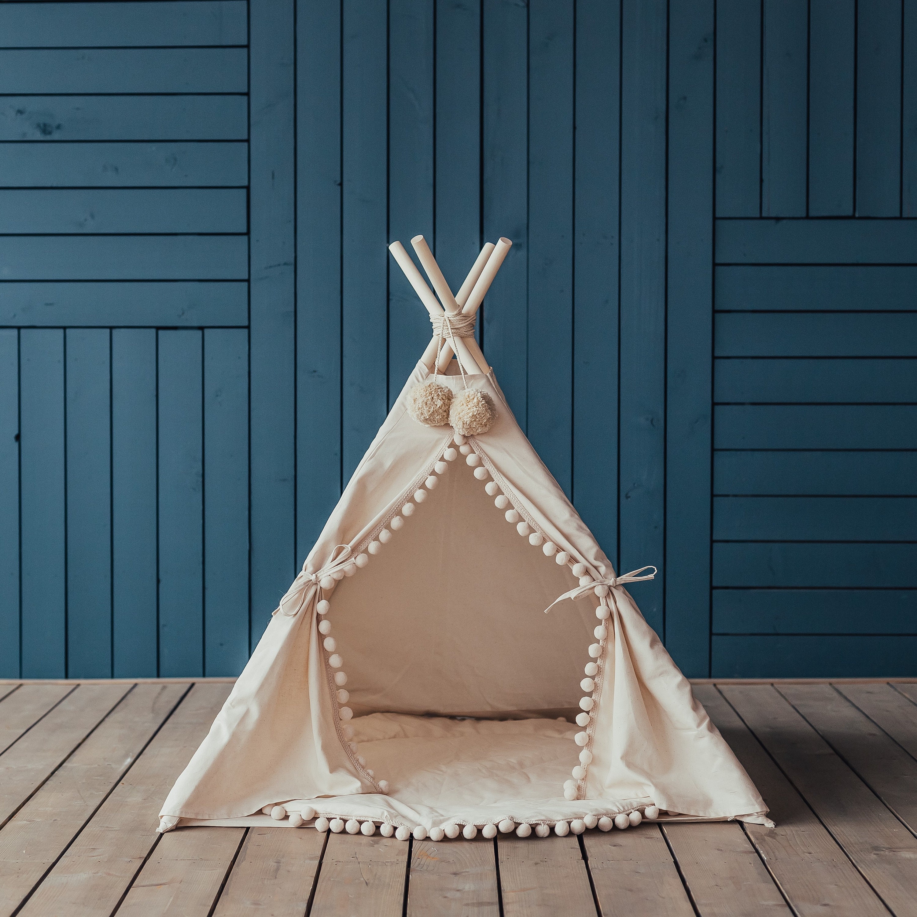 Large Dog Teepee Tent with Pom Poms Decor Modern Pet Etsy