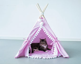 Tipi para gatos y tipis para perros de 100% algodón en rosa