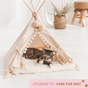 Rabbit House Teepee Canvas Small Pet Bed Bunny Tipi Guinea Pig Tee Pee TeePee + FakeFurMat