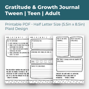 Dankbarkeit & Wachstum Journal | Positive Mentale Einstellung | Wachstum Mindset | Geführtes Tagebuch | Tween | Teenager | Erwachsene | Druckbare PDF