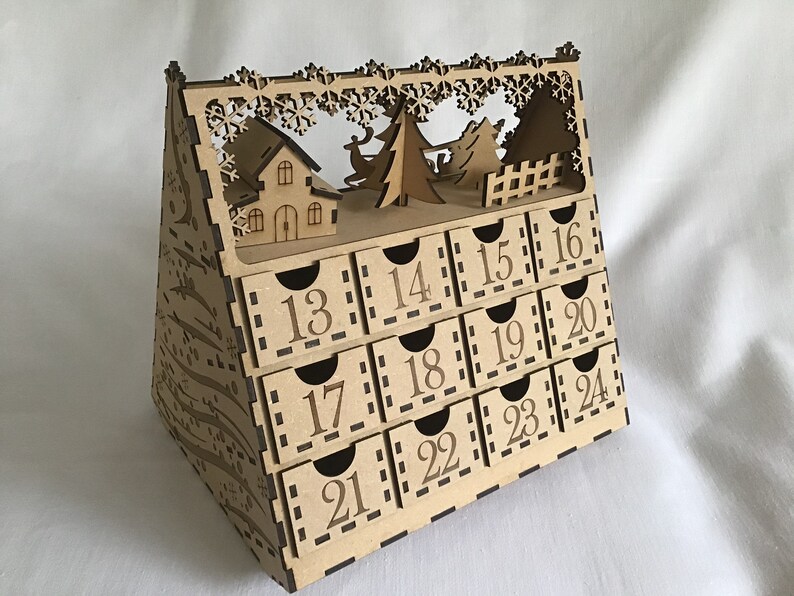 Laser cut Wooden MDF Advent Calendar With 24 Drawers Etsy