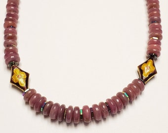 Ruby Necklace, Genuine Ruby & Hematite Graduated Necklace