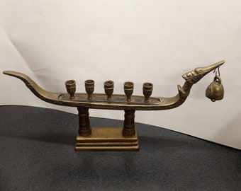 Vintage etched Brass Dragon Candlestick Candle Holder Menorah