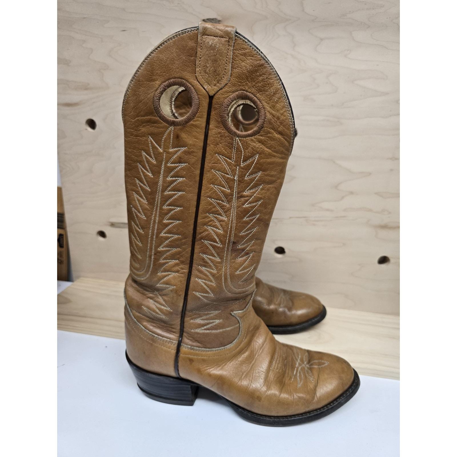 Bottes Cowgirl En Cuir Vintage Maine Woods - Taille 7.5 US, Marron Vieilli Effet Usé