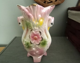 Pretty Iridescent Pink Swan Flower Vase. Nursery Art. Victorian decor