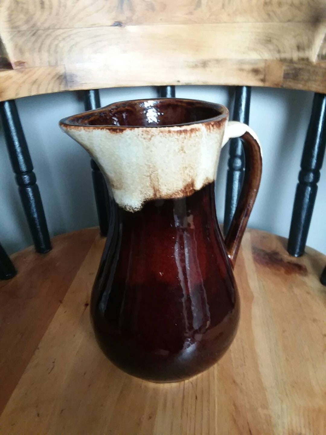 Vintage BROWN POTTERY Pitcher. Roseville Rrp USA. Drip Glaze Etsy
