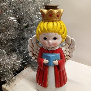 Vintage MCM Christmas Angel candle holder. Rhinestones. Home decor. Eco friendly sustainable living. Second hand