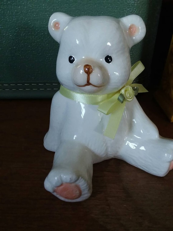 Adorable vintage Teddy Bear figurine. Nursery Art. Baby shower decor.