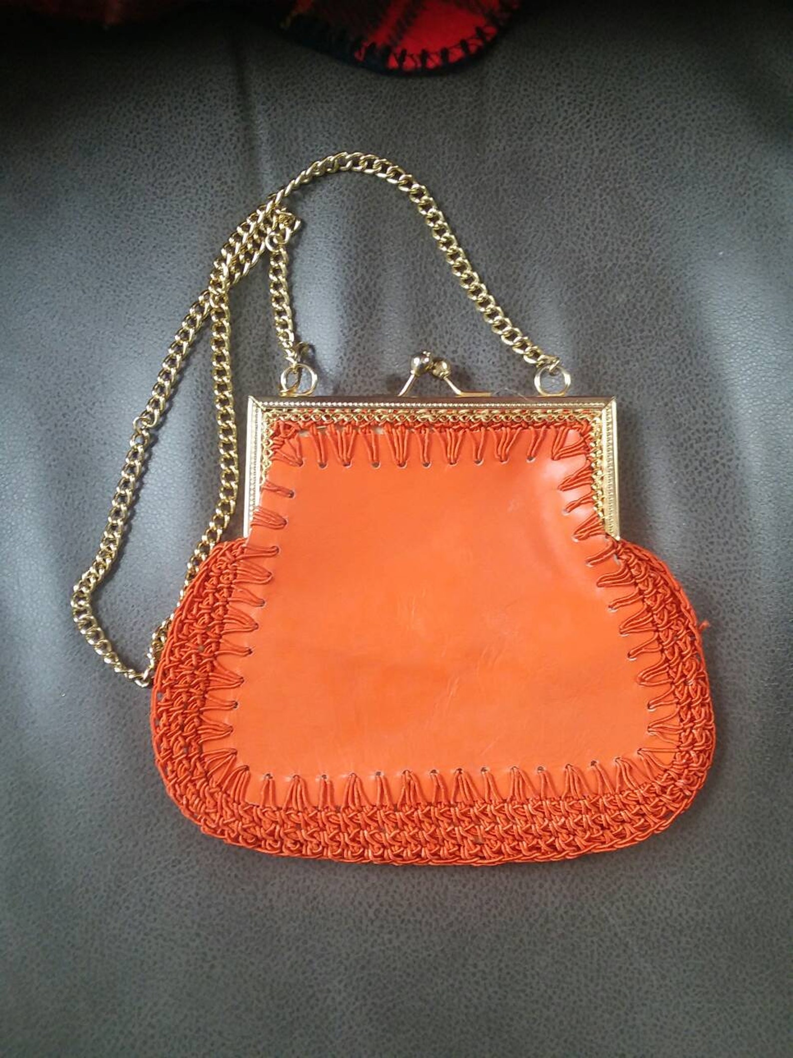 Orange crossbody PURSE handbag with gold chain. Etsy