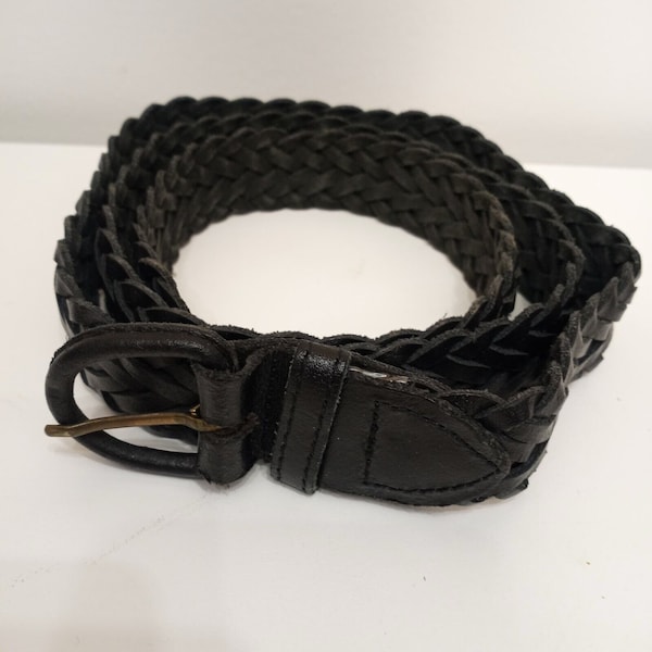 Nice Woven Braided Black Genuine Leather Belt Made In Argentina Size 42