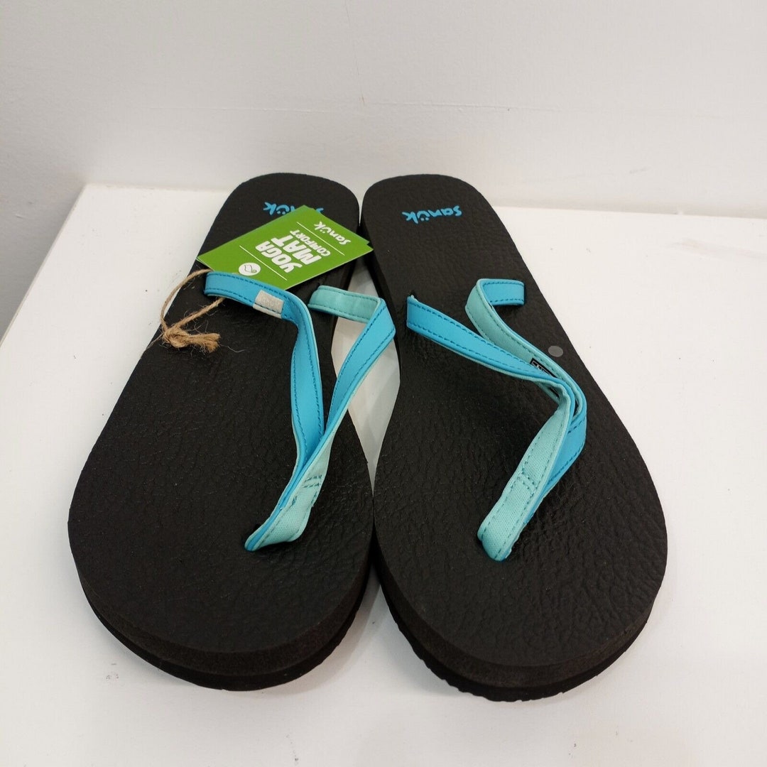 New Sanuk Yoga Mat Flip Flops Thong Sandals Size 9 Turquoise Mother's