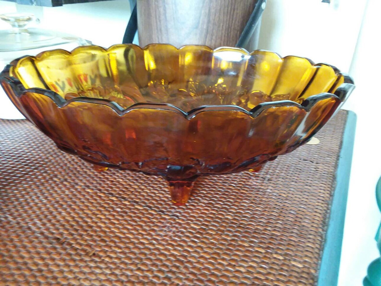 Beautiful Vintage Amber Glass Fruit Bowl. Thanksgiving Etsy