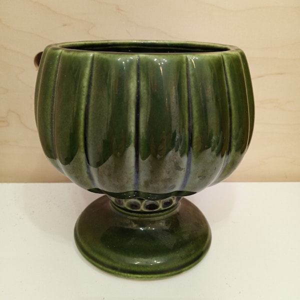 Vintage Green USA Pottery Planter Plant Pot. Compote Vase candy Dish