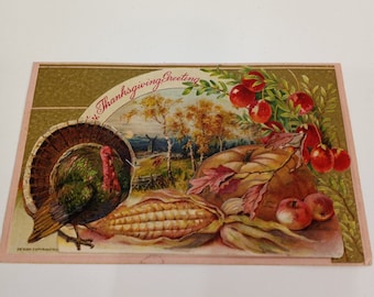 Beautiful Vintage Thanksgiving Turkey Card. Paper EPHEMERA