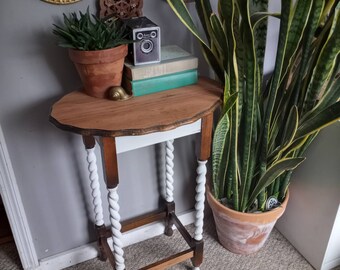 Upcycled solid wood entryway table or nightstand. End table. Distressed and stained. Farmhouse boho decor