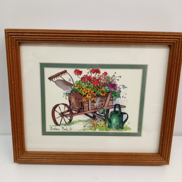 Pretty Barbara Mock Watercolor Framed Art Print Gardening Wildflowers