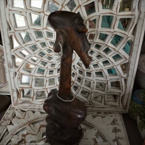 Unique Carved Wooden Tribal Statue Figurine With Wire Jewelry. Great Gift.