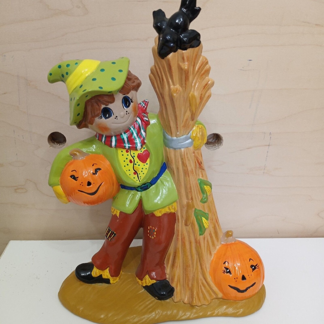Vintage Scarecrow Jack O Lantern Ceramic Hobbyist Statue Halloween Fall ...