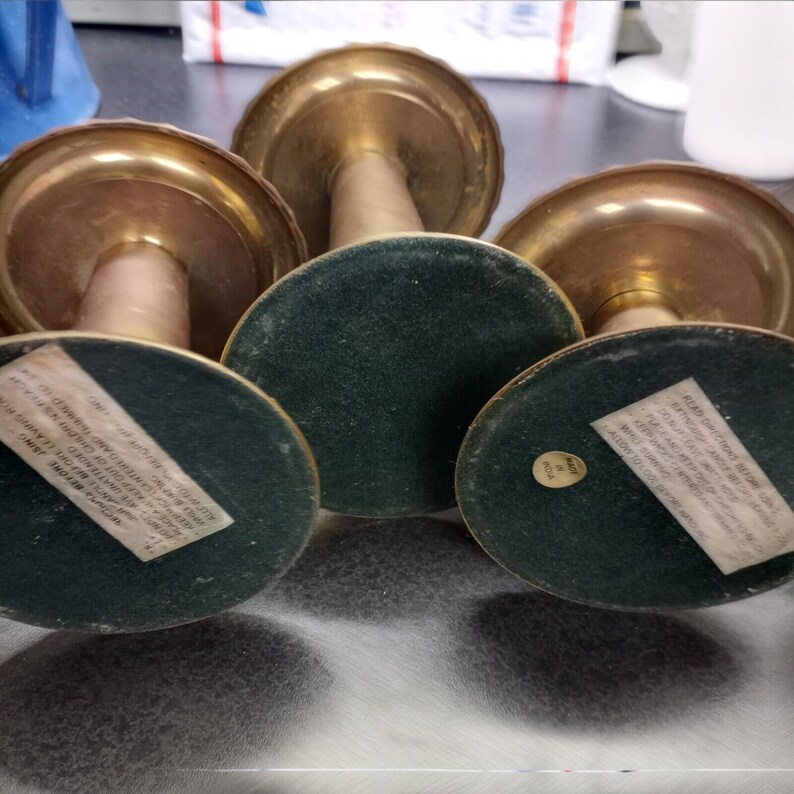 3 Brass Pillar Candle Holders. India. Varying Heights. Etsy