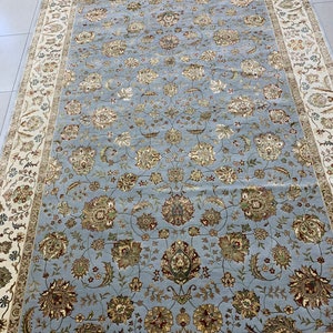Handmade Fine Kashmir Wool and Silk Rug.Ousak rug,Silk rug,Kashmir rug,Oriantel rug,Hand knotted rug,Year work rug,Fine rug9,8 x6,7 Feet