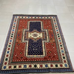 Handmade Pure wool Anatolian Rug ,Turkish Rug,Kazak Rug,Natural wool Rug,Vegetable Dyed Rug,Vintage Rug,Rustic Rug,Area Rug6,7 x 5,5 Feet