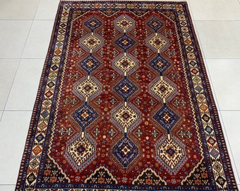 Alfombra de cauz de lana hecha a mano, alfombra con nudos de la mano, rugo turco, alfombra vintage, rugido rústico, alfombra geométrica, 7,6 x 4,9 pies