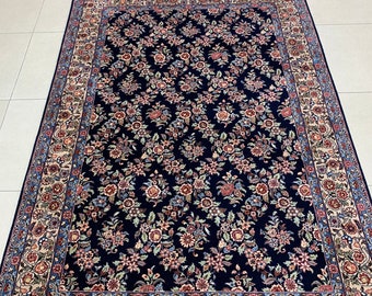 Handmade Fine Merino Wool Rug,Turkish rug,Hereke rug,Area Rug,Indigo rug,Classic rug,Floral Rug,Hand Knotted rug, 7,9 x 5,4 Feet