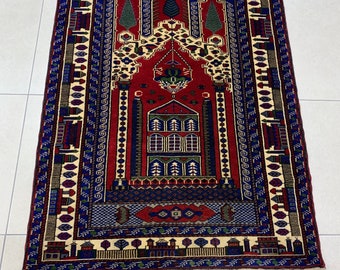 Handmade Pure Wool Anatolian Prayer Rug ,Turkish rug,Area rug,Village Bordered Rug,Hand Spun Wool Rug,Naturally Colored Rug5,6 x 3,8 Feet