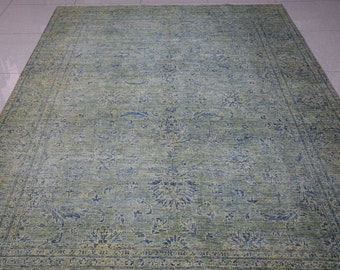 Turkish Rug,Vintage Rug,Rustic Rug,Ousak Rug,Living Room Rug,Area Rug,Dining Room Rug,Anatolian Rug,Pastel Rug,Green Rug,Vintage Ousak,7x10